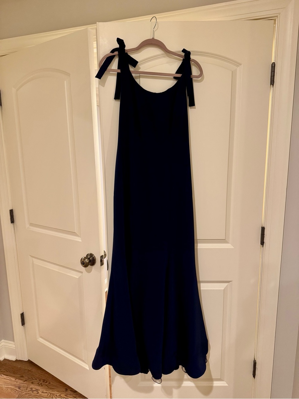 Mikael Aghal Navy Tie-Shoulder Maxi Dress - Classic Women's Evening Dress